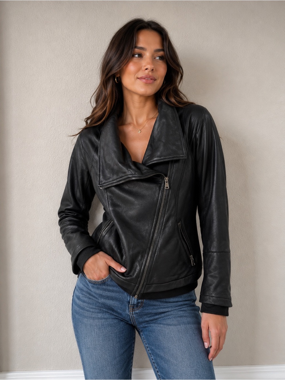 Dance & Marvel Black Faux Leather Asymmetrical Moto Jacket